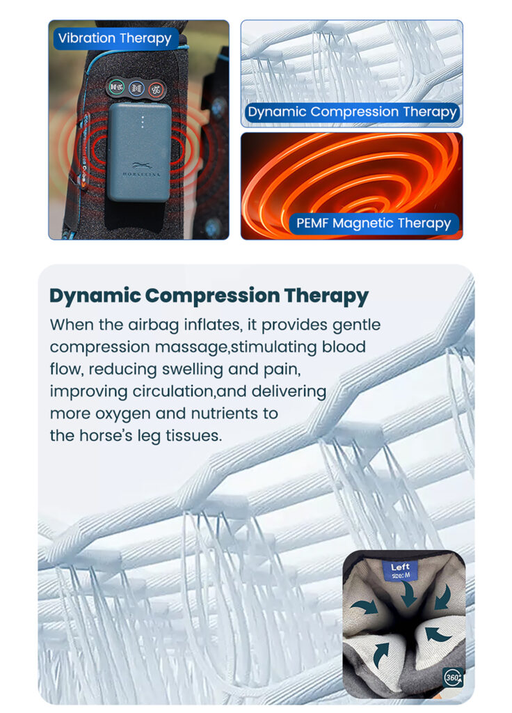 HorseLink compression ice cube boots showing 3-in-1 therapy modes