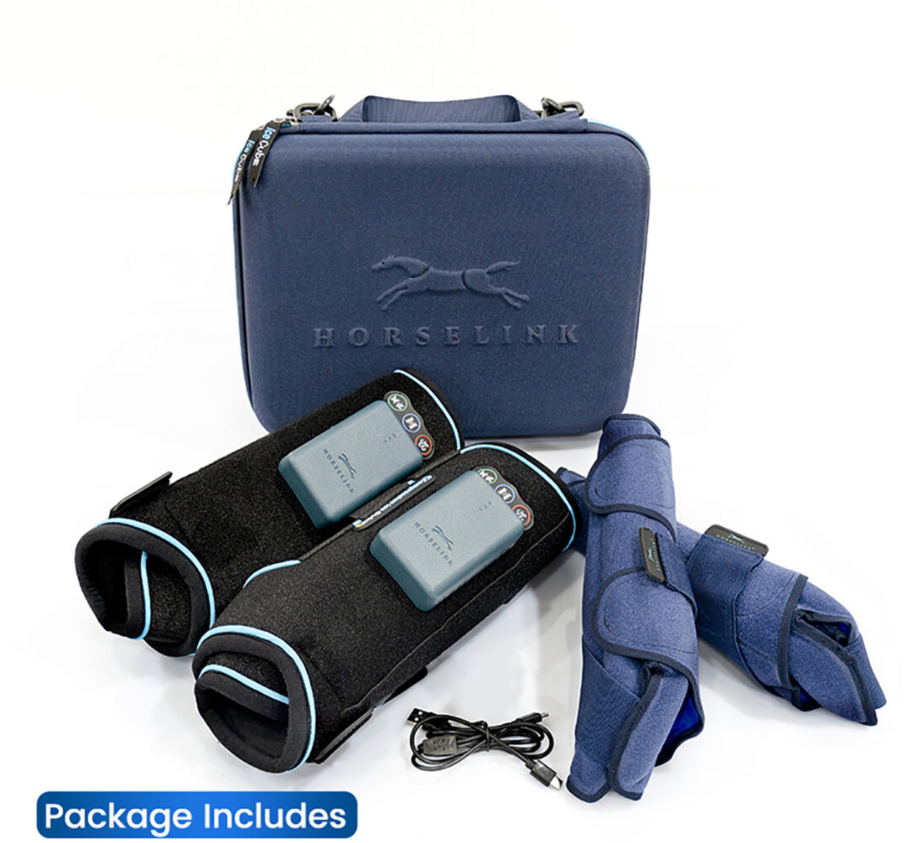 HorseLink 3-in-1 compression, vibration and magnetic therapy boots with carrying case for horse recovery